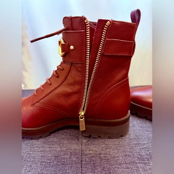 MICHAEL Michael Kors Kincaid Combat Boot Lace Up Bootie Merlot SZ8 - Picture 9 of 13